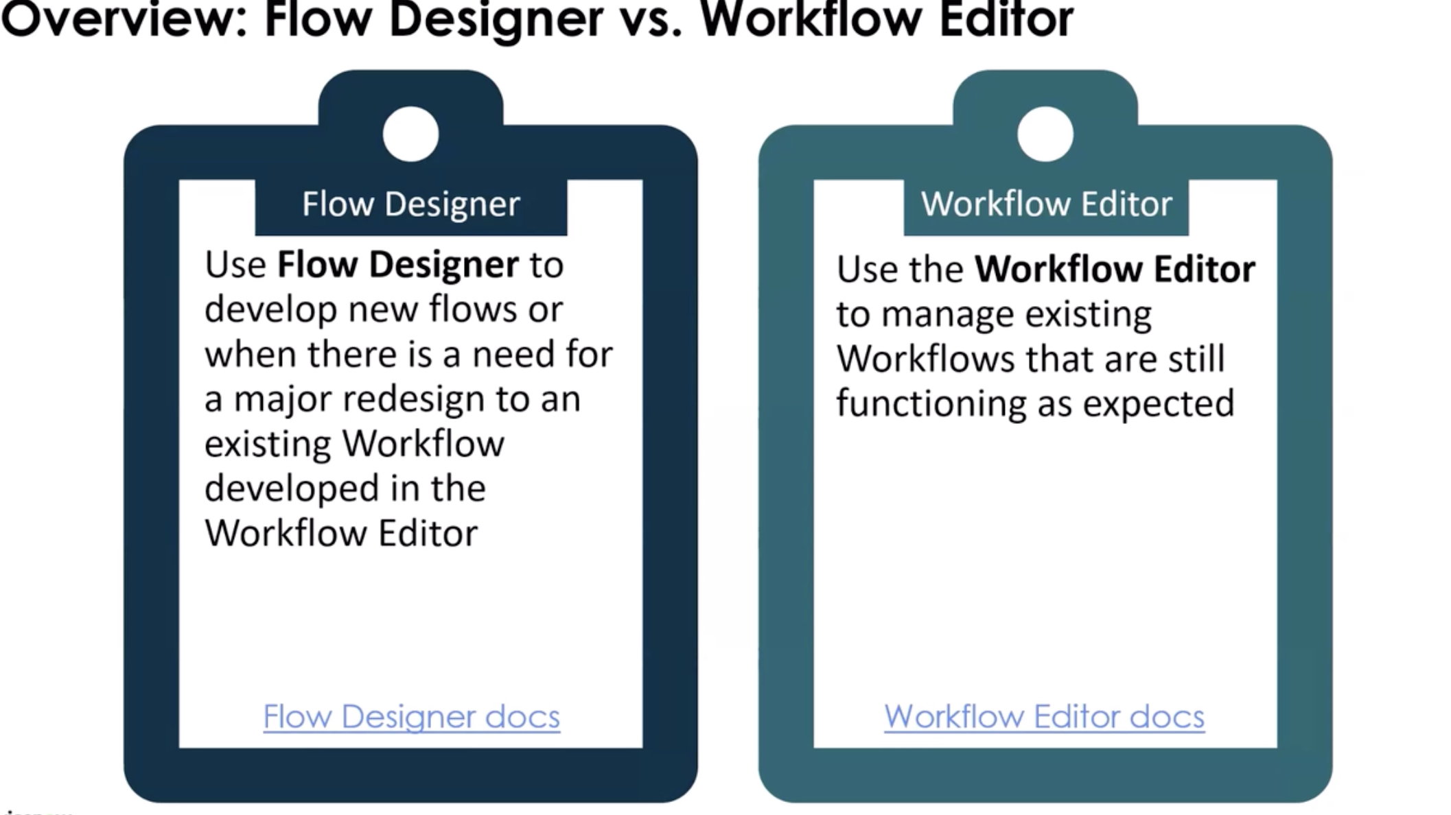 Flow Designer vs Workflow Editor